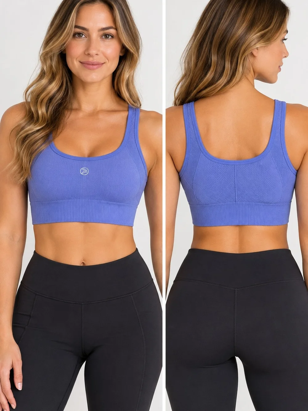 Savvi Emily Seamless Ribbed Sports Bra Periwinkle Medium M